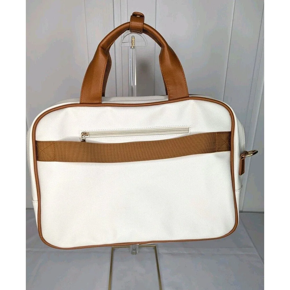 14 inch Laptop/Work Bag - Quilted White with Brown Trim